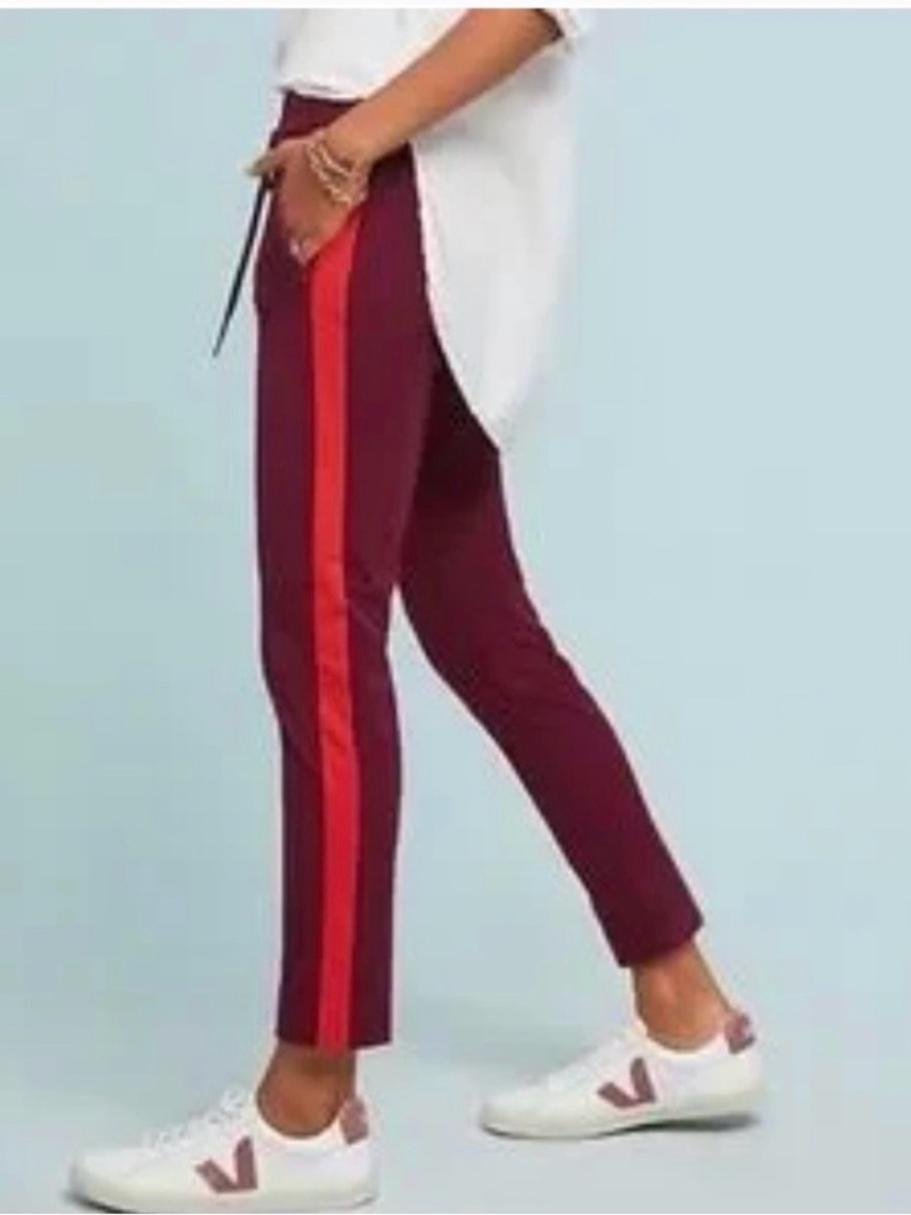 Anthropologie Slim Pants in Deep Berry with Red Accent waist 14 rise 8 inseam 23